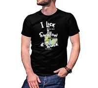 B&S Boutique I Lick Swallow and Suck Tequila Salt and Lime Fun Logo Men's Black T-Shirt Size M