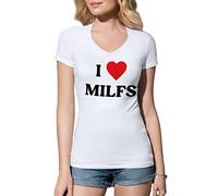 B&S Boutique I Love Milfs Women's V-Neck White Shirt Size L