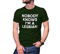B&S Boutique Nobody Knows I'm a Lesbian Fun Logo Men's Military Green T-Shirt Size XL