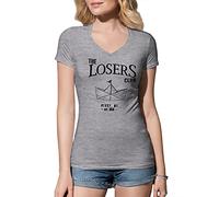 B&S Boutique The Losers Klub King Stephen It Pennywise Women's V-Neck Grey Shirt Size XXL