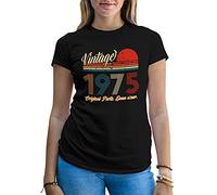 B&S Boutique Vintage 46 Year Old Gifts 1975 Original Parts Fun Edition 45th Birthday Women's Black T-Shirt Size S