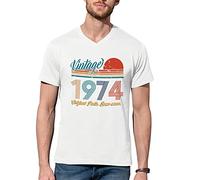 B&S Boutique Vintage 47 Year Old Gifts 1974 Original Parts Fun Edition 47th Birthday Men's V-Neck White Shirt Size M