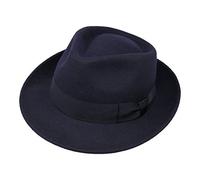 B&S Premium Doyle - Teardrop Fedora Hat - 100% Wool Felt - Crushable for Travel - Water Resistant - Unisex, Navy, 62 (X-Large)