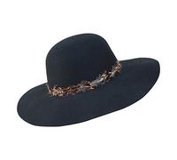 B&S Premium Julia Boa - Wide Brim Ladies Hat - 100% Wool Felt with Feather Trim - Water Resistant, Black, 58 (Medium)