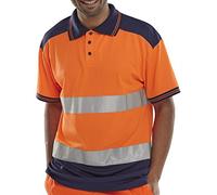 B Seen Orange/Navy Large Hi Viz Polo Shirt Short Sleeve