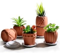 B SEPOR Ceramic Planters Handmade Mini Clay Flower Pot for Small Indoor Plant Succulent Cactus with Melamine Saucer Tray (Terracotta)