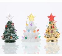B SEPOR Set of 3 Mini 4.5" Inch Nostalgic LED Ceramic Christmas Tree with Lights Xmas Tree That Light Up Hanging Ornaments White Golden Green Assorted for Holiday Decoration and Gifts
