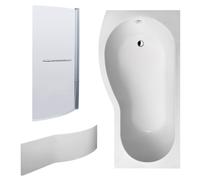 B Shape 1700x900 Left Hand Bath Set - Front Panel, Screen with Towel Rail - Chrome