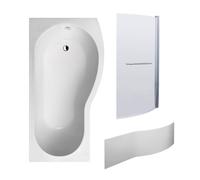 B Shape 1700x900 Right Hand Shower Bath Set - B Front Panel, Chrome Screen with Towel Rail & Leg Set