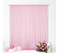 B-SHINE Pink Sequin Wedding Backdrop Photography Background Party Curtain, 7Ft X 7Ft