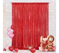 B-SHINE Red Sequin Wedding Backdrop Photography Background Party Curtain, 8Ft X 8Ft