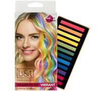 B&T Hair Chalk Set Vibrant 12 Colours - Washable - Also for Dark Hair Colours - as a Gift for Halloween Fancy Dress