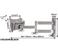 B-Tech Medium Flat Screen Wall Mount With Dual Articulated Arm 15"-42" Black -