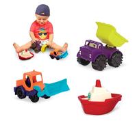 B. toys - 3 Mini Toy Cars Water & Sand Playset for Kids Beach Toys Includes 2 Trucks & 1 Boat Durable & Easy to Grab Perfect for Indoor/Outdoor Play