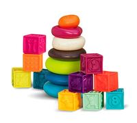 B. toys - Baby Blocks & Stacking - 10 Numbered Blocks & 5 Colorful Rings - Building Play Set for Infants - Educational Toys - One Two Squeeze & Stacking Stones - 6+ Months