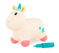 B. toys Bouncy Boing! Pixie Ride-On Unicorn Bouncer, Air Pump, Activity | Inflatable hopper with air pump included; 2 pieces total; one rider at a time; use on smooth surfaces only; 18+ Months