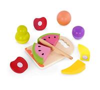 B. toys - Chop n' Play Fruits - Wooden Play food Set - 6 Hook - and - Loop Fruits to Cut - Safe Knife & Cutting Board - 2+ Years