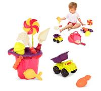 B toys by Battat - Coastal Cruiser - 20” Toy Dump Truck with 5 Funky Sand Toys for Kids 18 m+ (6-Pcs)