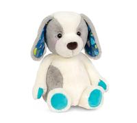 B. toys Dog Stuffed Animal, Happyhues Candy Pup, Washable, White & Grey Dog | 12-inch white and grey puppy with geometric-print ears and blue paws for cuddles, playtime, and bedtime; Newborn, Soft Toys