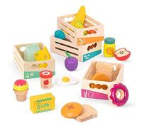 B. toys - Little Foodie Groups - 24-Piece Wooden Grocery Toy with Categorized Food Crates - Encourage Sorting, Healthy Eating Pretend Scenarios - Best for Curious Chefs - Ages 3+
