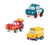 B. toys - Mini Wheeee - ls! - 3 Pieces Mini Pull - Back Vehicles Set, Bus & Cars, Multi, Hot Rod, School Bus, Police Car - 1 year +
