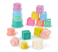 B. toys - Sensory Baby Toys - Soft Baby Blocks - Stacking Drip Cups - Numbers, Shapes & Animals - 6+ Months - Stackin' Squishies
