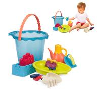 B. toys Shore Thing Beach Bucket Set with 9 Sand Toys, Navy Bucket, Summer