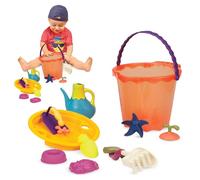 B. toys - Shore Thing Large Bucket Set - Water Play Beach Playset - Bucket Set (Papaya) with 11 Funky Sand Toys for Kids - 18 months+