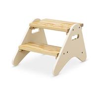 B. Spaces - Peek-A-Boost - Sturdy Wooden Stool with 2 Steps Furniture Cream White & Wood for Bathroom, Kitchen, Children's Room, 2 Years + (BX2031C1Z)
