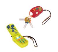 B. toys - Toy Car Keys & Cellphone - 2 Pieces Sensory Bundle - Developmental Toy for Babies, Toddlers - Red Keys & Green Play Phone - 10+ Months - FunKeys + Hellophone Set