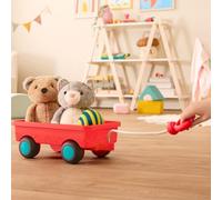 B. toys Toy Red Wagon, Happy Wagon Pull-Along with Smooth Wheels, Summer | Little red wagon with pull rope, chunky handle, and smooth-rolling wheels for play or toy storage around the, 18+ Months