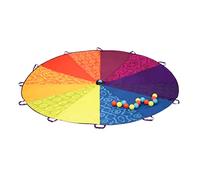 B. toys Woo-Hue Parachute, Kids Play Parachute with 15 Balls, 8ft, Activity | Rainbow play parachute with 12 woven handles, 15 colorful balls, game guide, and group play for 6 to 12 kids, 3+ Years