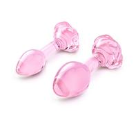 b-Vibe Pink Roses 2-Piece Glass Butt Plug Anal Sex Play Training Set Starter Duo