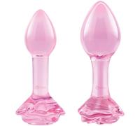 b-Vibe Pink Roses Glass Butt Plug Training Set (2 Pack)
