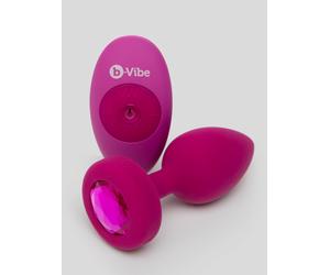 B-Vibe Remote Control Rechargeable Vibrating Silicone Jewelled Butt Plug - Pink Pink
