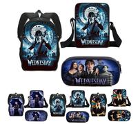 (B) Wednesday Addams Large Capacity Backpack + Shoulder Bag + Pencil Case Kids Children Schoolbag Three Piece Bags