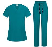 B-well BELLA Scrubs Uniforms Women Set | Scrub Top + Scrub Pants Set |Medical Uniforms & Scrubs | Scrub Uniform with Spandex, Caribbean, XXL