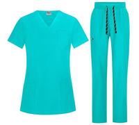 B-Well BELLA Women Scrub Set | Top + Pants | Medical Uniforms & Scrubs with Spandex, Teal, XL
