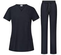 B-well Bella Women's Scrub Set, Slip-On Tunic and Slip-On Trousers Set, Medical Doctor Uniform, Slip-On Jacket, Top with Trousers, Medical Work Wear with Elastane, black, XL