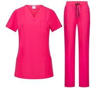 B-Well Bella Women's Scrub Tunic & Trousers Set - Medical Uniform with Slip-On Jacket, Elastane, Pink, XXL