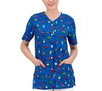 B-well Carina Medical Uniforms & Scrubs with Prints Professional Healthcare Scrub Top with Pattern and Snap Buttons, Frogs, Large