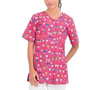 B-well Carina Medical Uniforms & Scrubs with Prints Professional Healthcare Scrub Top with Pattern and Snap Buttons- Pink - X-Large