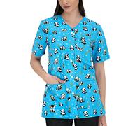 B-well Carina Medical Uniforms & Scrubs with Prints Professional Healthcare Scrub Top with Pattern and Snap Buttons- - Large