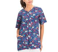 B-well Carina Medical Uniforms & Scrubs with Prints Professional Healthcare Scrub Top with Pattern and Snap Buttons, Sloths, Large