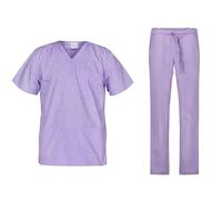 B-well Cesare Unisex Scrub Set, Slip-On Tunic and Pull-On Trousers Set, Medical Doctor Uniform, Slip-On Jacket, Top with Trousers, Medical Work Clothing, Lightweight Fabric (Purple, M)