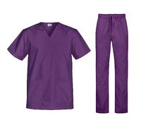 B-well Cesare Unisex Scrub Set Slip-On Tunic + Pull-On Trousers Set Medicine Doctor Uniform Slip Jacket Top with Trousers Medical Work Wear - Purple - Medium
