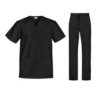 B-well Cesare Unisex Scrub Set Slip-On Tunic + Pull-On Trousers Set Medicine Doctor Uniform Slip Jacket Top with Trousers Medical Work Wear - Black - XX-Large