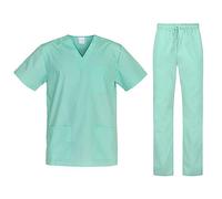 B-well Cesare Unisex Scrub Set Slip-On Tunic + Pull-On Trousers Set Medicine Doctor Uniform Slip Jacket Top with Trousers Medical Work Wear - Green - Small
