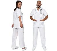B-well Colombo Unisex Scrub Set, Slip-On Tunic and Slip-On Trousers Set, Medical Doctor Uniform, Medical Uniforms & Scrubs, Medical Work Wear, Thick Fabric - White - XXX-Large