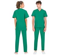 B-well Colombo Unisex Scrub Set, Slip-On Tunic and Slip-On Trousers Set, Medical Doctor Uniform, Medical Uniforms & Scrubs, Medical Work Wear, Thick Fabric, emerald green, S